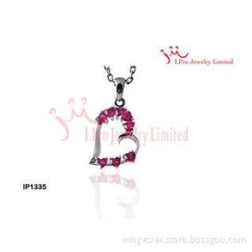 Synthetic Red Garnet Heart Shaped Bezel Setting Silver CZ L
